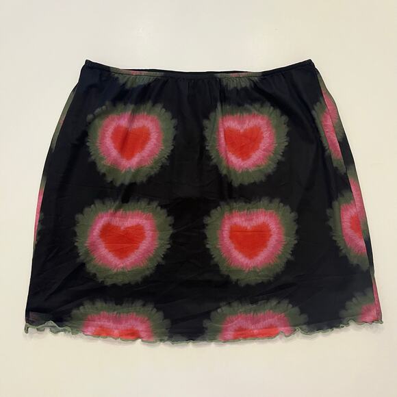 NWT Pretty Garbage Sweet Affection Skirt Medium Mini Mesh Heart Lettuce Edge 90s - Picture 2 of 8
